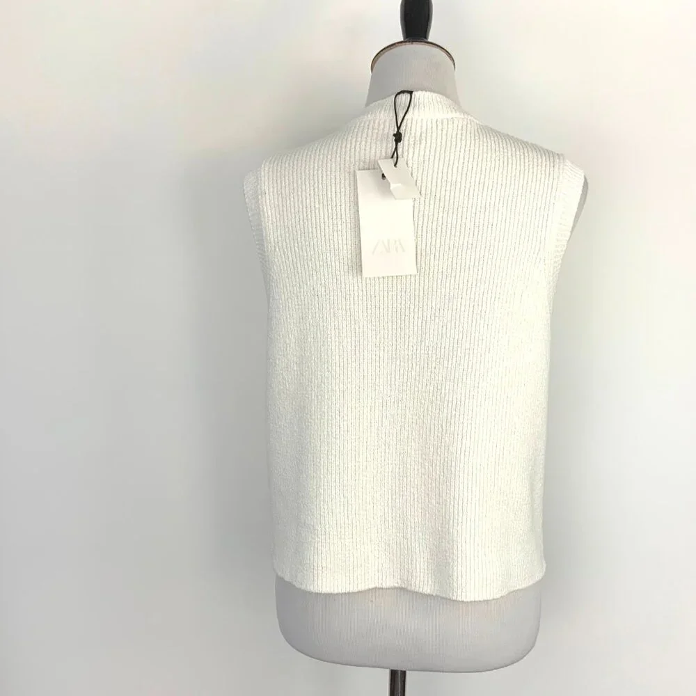 Zara Plain Knit Top/Vest in Cream with Gold Buttons Sz M - Picture 15 of 16